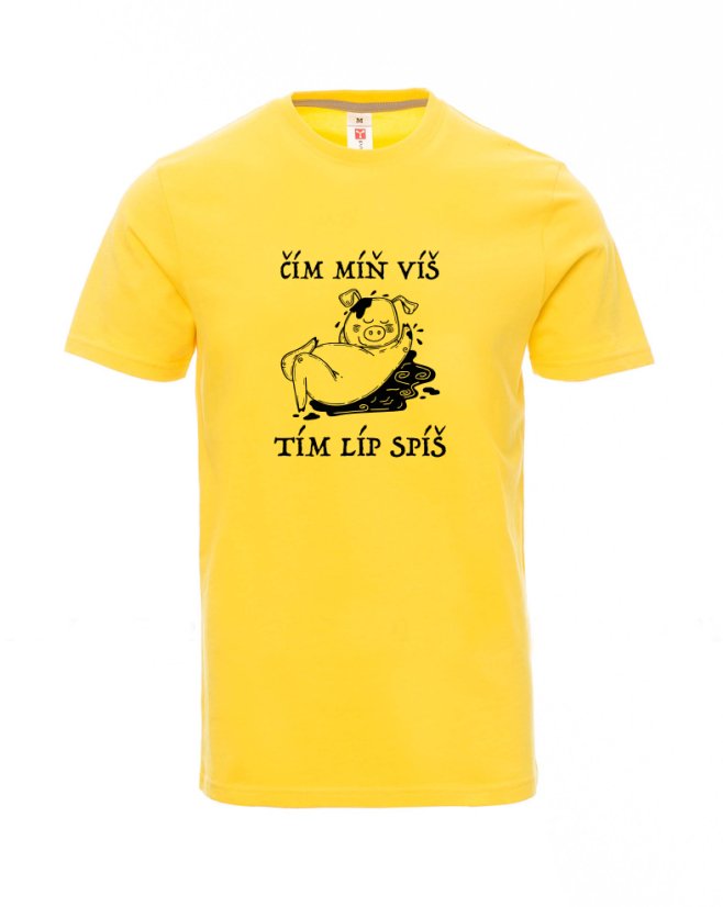 Absolventské tričko, Čím míň víš, tím líp spíš - Barva: Žlutá, Velikost: L, Střih: Pánské